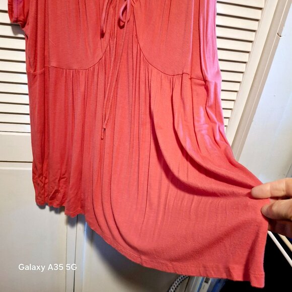 Daisy Fuentes Boho Woman Melon Pink Short Sleeve Ruched Front Tie Tunic Top 3X R - Picture 3 of 7